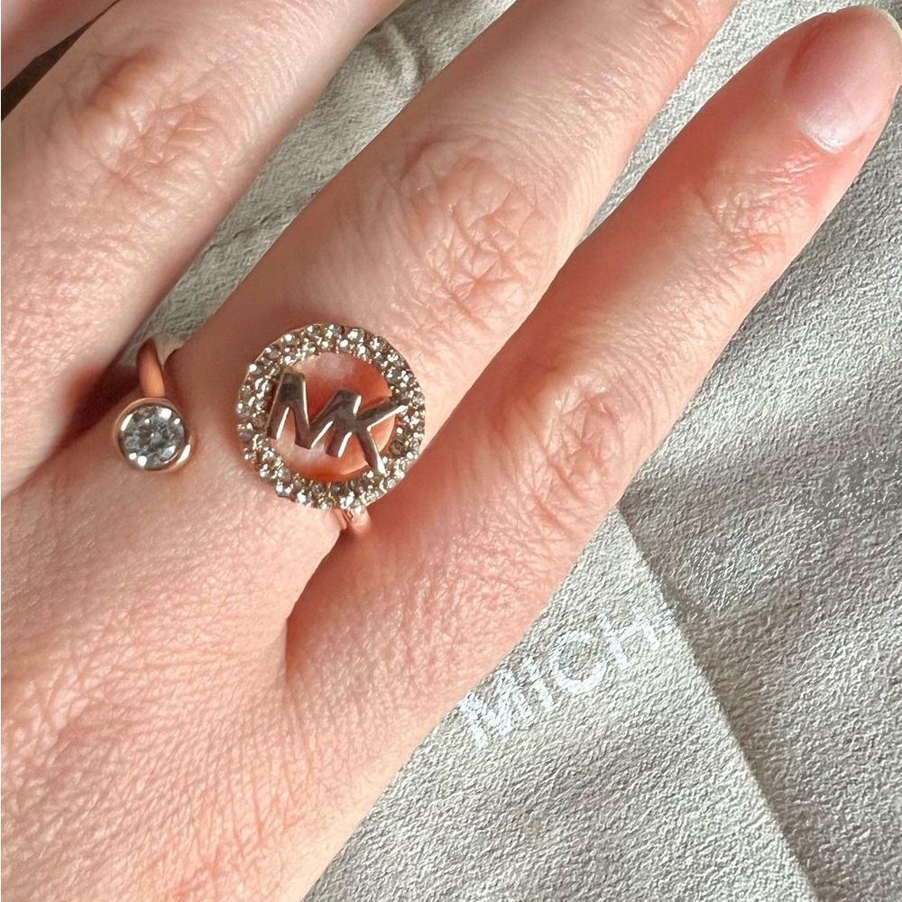Michael Kors Rose Gold Encircled Logo Open Ring